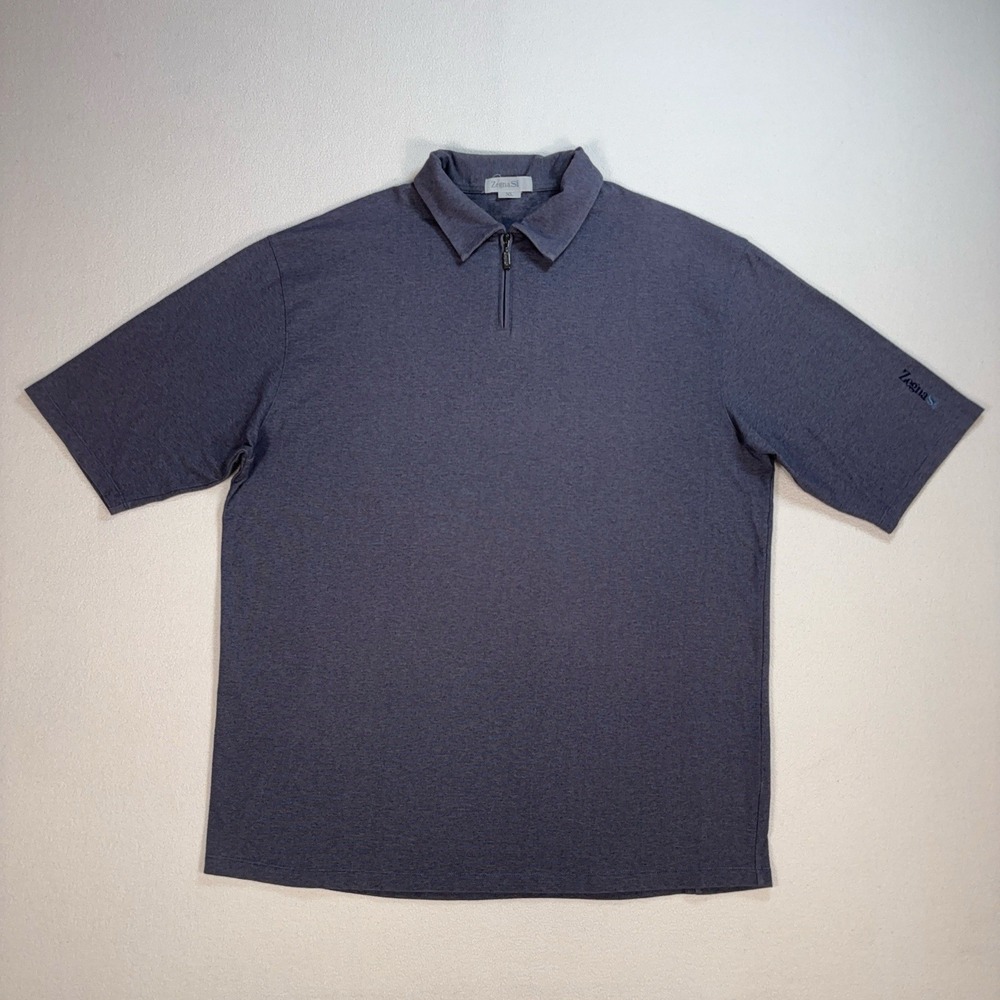 Zegna Sport Zip Polo Shirt Men's XL Gray Embroidered Logo